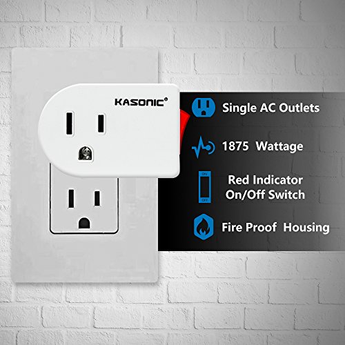 Grounded Outlet Adapter 2 Pack, Kasonic 3 Prong Grounded Single Port Power Adapter; with On/Off