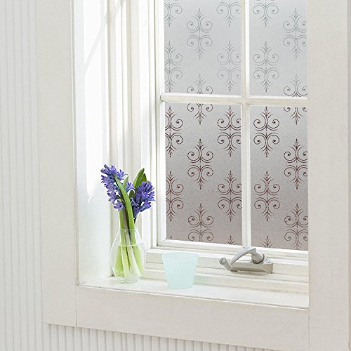 Vakker Bahay Vinyl Non Adhesive Privacy Window Film Static Cling UV Anti Frosted Window Film Crown Pattern Decorative Window Covering Film for Bathroom Office Home 17.7 x 78.7 inches (45CM by 200CM)