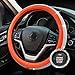New Diamond Leather Steering Wheel Cover with Bling Bling Crystal Rhinestones, Universal Fit 15 Inch Car Wheel Protector for Women Girls Orange