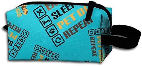 Eat Sleep Pet Dog Repeat Cartoon Flower Floral Handbag Travel Toiletry Bag