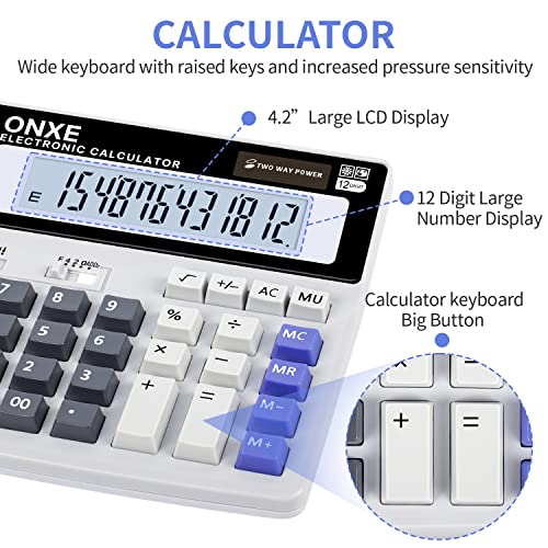 Calculator,ONXE Standard Basic 4 Function Desk Calculator, Dual Power