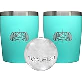 Toadfish Non-tipping 10oz Double Wall Insulated Stainless Steel Rocks Tumbler 2-Pack Gift Set w/Ice Ball Tray & Easy Slide Lid - Teal