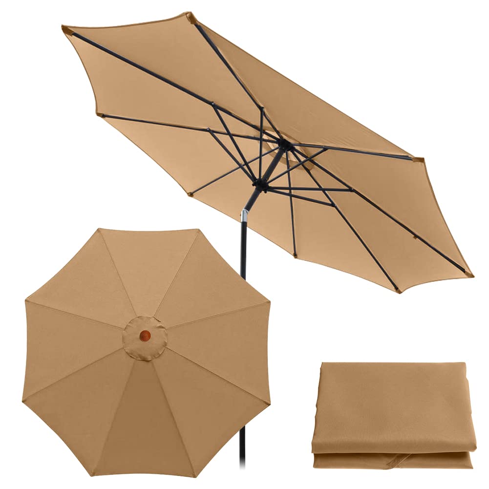 Roadtime 9.8 Ft Replacement Parasol Canopy, Universal Umbrella Replacement Cloth, Garden Parasol Sunshade Cover for Garden Patio Yard Beach Pool Market Table (3m/8 Ribs,Khaki)