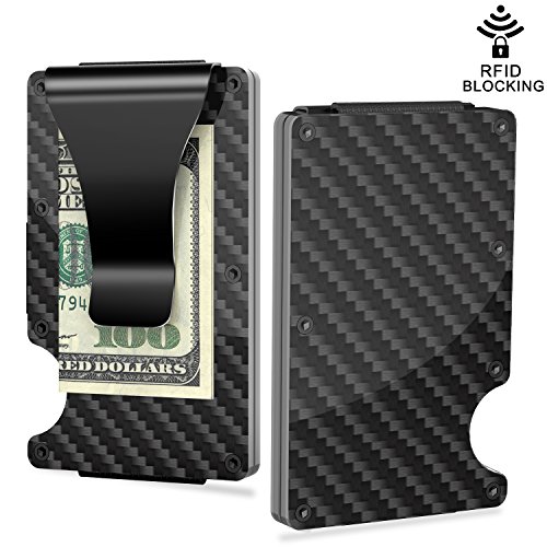 Slim Wallet Money Clip, Minimalist Carbon Fiber RFID blocking Credit Card Holder Front Pocket Wallet Business Bank Card Holder for Men and Women (Carbon Fiber)