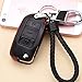 Leather Cover Etui Shell For Volkswagen VW Skoda Seat 3-Button Keyless Entry Remote Flip Car Key Fob Holder Protective Case Bag with Braided Key Chain & Key Rings Auto Accessories Gifts in Black