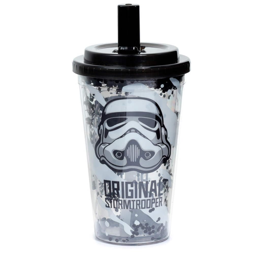 Puckator Shatterproof The Original Stormtrooper Double Walled Cup with Straw and Lid - Insulated Tumbler - Cups with Lids and Straws for Adults Children - Travel Thermal Cup with Straw Water Bottles