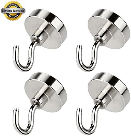 40LB Magnetic Hooks 4 Hook Set Great for Hang Gadgets Declutter and Add Storage Powerful Heavy Duty Neodymium Magnet (D25, 4pcs)