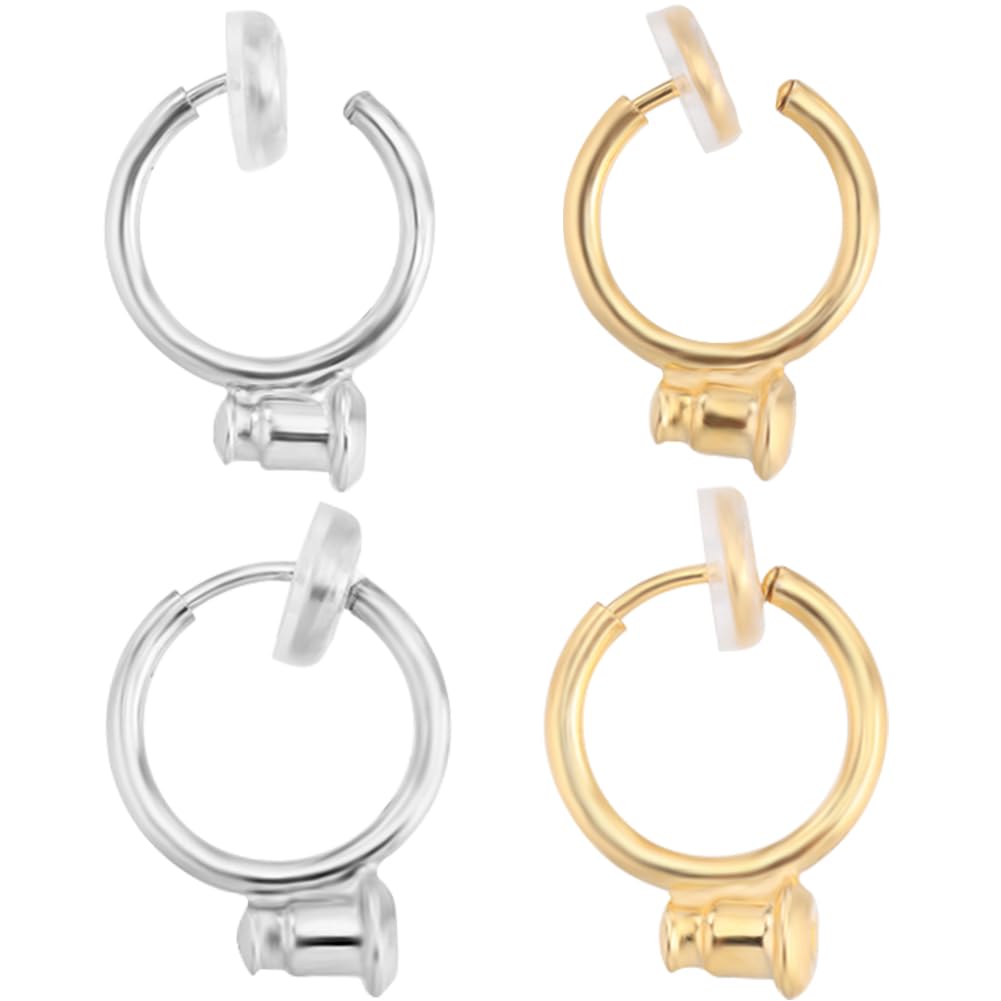 Beebeecraft 1 Box 12Pcs Earring Clips 18K Gold & Platinum Plated Silver Clip-on Non-Pierced Earring Converters Findings with 12Pcs Silicone Pads for DIY Jewellery Earring Making