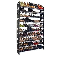 10 Tier Stainless Steel Shoe Rack / Shoe Storage Stackable Shelves, Holds 50 Pairs Of Shoes,60.62" x 38.19" x 7.48" ,Black & Silver