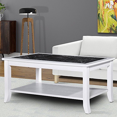 PrimaSleep Natural Marble (From Italy) Top Solid Wood Coffee Table/Side Table/End Table/Sofa Table/Dining Table/Vanity Table/Computer Table/Office Table/Living Room Table, (Black/White)