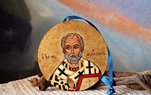 St Nicholas of Myra- Round icon byzantine art religious painting of Greece