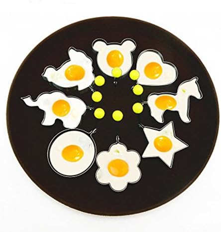 Xiangtat 8PC Stainless Steel Fried Egg Molds Rings Egg Pancake Mcmuffin Maker Cooking Tools Different Shapes Ring Heart Flower Kitchen Gadget Pancake Mold