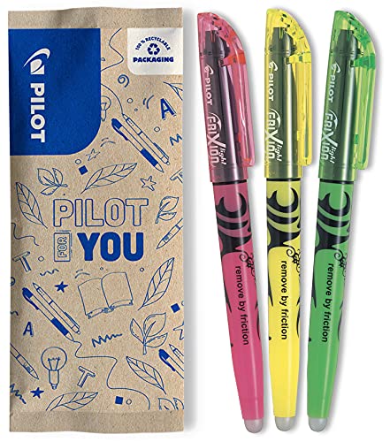 - 3er-Set FriXion Light - Radierbarer Textmarker - Neongelb, Neonpink, Grün - Keilspitze für feine oder breitere Linien