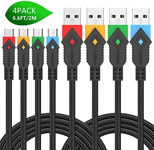 Micro USB Cable,Foxsun [4-Pack 6.6ft] Premium Nylon Braided Android Charging Cord / Samsung Fast Charging Cable for Samsung, Nexus, LG, Motorola, Android Smartphones and More(Red, Orange, Blue, Green)