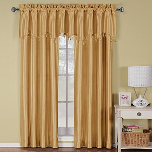 Exquisite Draperies Soho Rod Pocket Faux Silk Window Treatments, Contemporary Décor Panels &amp; Valances, Panels Available in 63, 84, 96 &amp; 108 Inches Length, Complete Modern Look With Matching Valance, 42 Inches by 108 Inches Panel, Gold