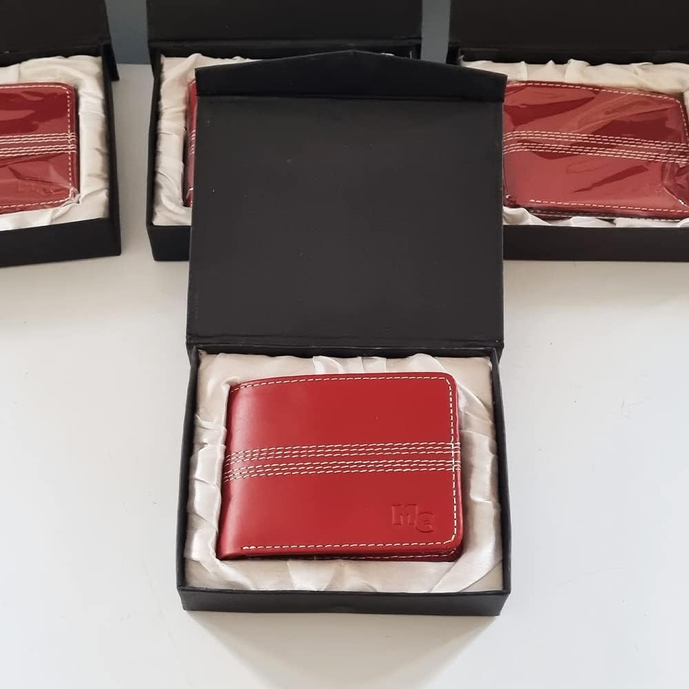 Mars Cricket Embossed Cricket Ball Novelty Leather Wallet with Gift Box - Genuine Ball Leather, Red