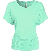 danibe Women's Short Sleeve V-Neck Casual Dolman Top with Side Shirring (S-XXL)