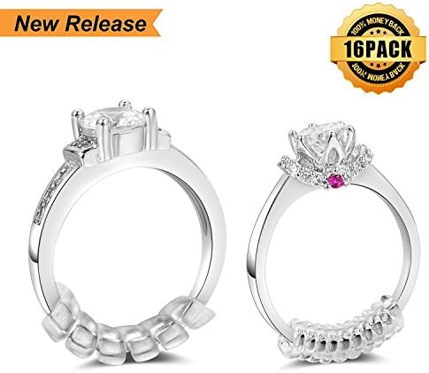 Ring Size Adjuster Set of 16 with Jewelry Polishing Cloth, 4 Sizes Fit for Any Loose Rings