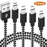 [4 Pack] Micro USB Cable Android [3FT 6FT 6FT 10FT], Premium Nylon Braided Cable, USB to Micro Cable High-Speed Syncing and Charging Cable for Samsung, Motorola, HTC and More Android Devices
