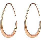 ChomelKevin 14k Gold/White Gold Plated Lightweight Teardrop Hoop Earrings for Women Large Oval Pull Through Hoop Earrings High Polished Statement Jewelry Gift for Women