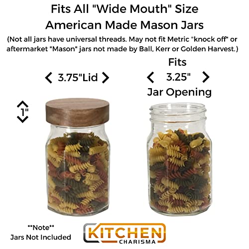 Kitchen Charisma Wooden 4 Mason Jar Lids Wide Mouth (Acacia Wood