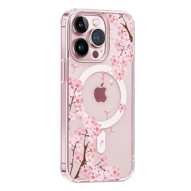 Akeivare for iPhone 15 Magsafe Case, Slim Floral Shockproof Protective Hard Cute PC+TPU Bumper Flower Women Cover Magnetic Case Clear