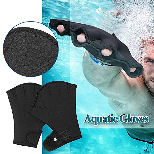 PROMOTOR Swim Gloves, Water Aerobics Webbed Swimming Gloves for Men and Women (Black)