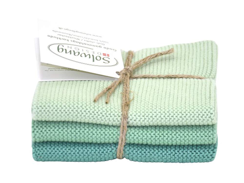 Solwang Cleaning Cloths Set of 3 Knitted Cotton Wipes (Summer Green Combi)