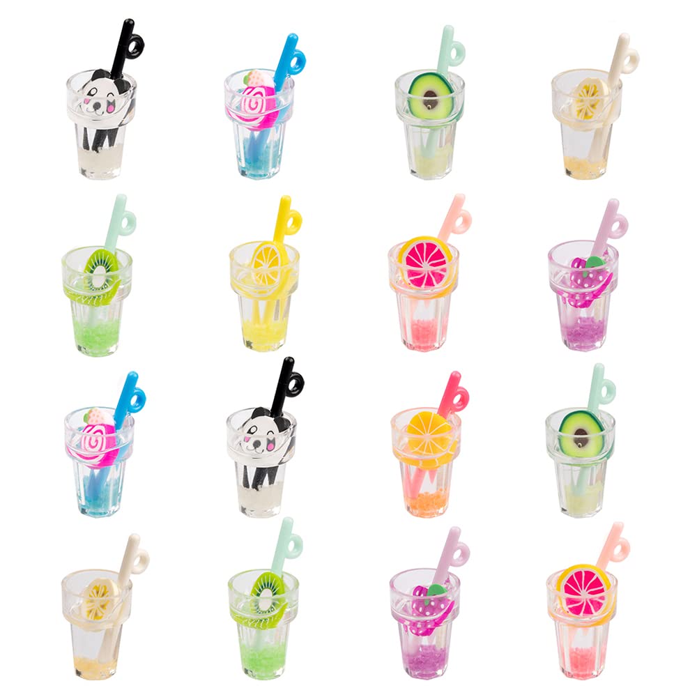 UR URLIFEHALL 45 Pcs Panda Fruit Tea Charms Clay Bottle Pendants Imitation Drink Cup Charms with Noctilucent Powder for Crafts Making