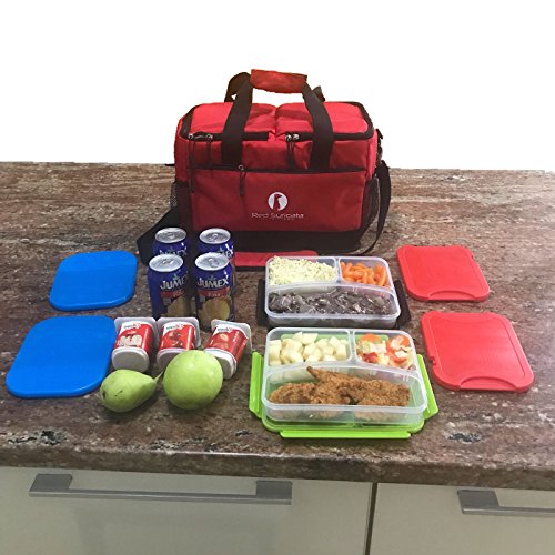 Red Suricata Meal Prep Bag - For Men | Large (14L) Dual Cooler & Heated Lunch Box for Adults | FREE 2 Hot Packs & 2 Ice Packs | 2 Insulated Compartments | Loncheras Para Comida Adultos (Fiery Red)