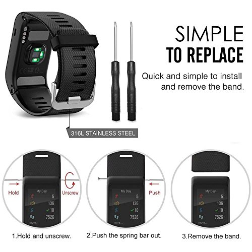 Band for Garmin Vivoactive HR Watch, Soft Silicone Wristband Replacement Watch Band for Garmin Vivoactive HR (Black&Red&Navy) - Thumbnail 4