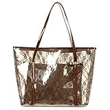 Micom Semi-clear Lace Floral Tote Beach Shoulder Bag Large Casual Lash Package with Zipper Closure (Coffe)