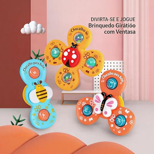 Piões com Ventosas, Conjunto de 3 Peças, Brinquedos Giratórios com Ventosas, Piões Anti-Stress, Brinquedos Sensoriais