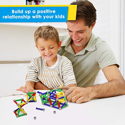Jvchengxi 144 Pieces Magnetic Constructions Kids, Magnetic Building Blocks Sticks, Montessori Stackable Construction Toys, Educational Toys Gifts Set for Adults and Children