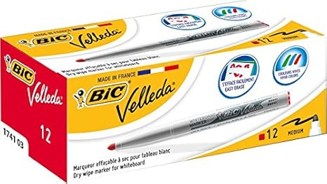 BIC Velleda Caja de marcadores de pizarra blanca color roja