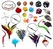 EcoCity Cat Toys - Cat Feather Toys - 24 Pieces, Retractable Cat Wand and Natural Feather Refills and Other Cat Toys Pet Supply (24 Pieces)