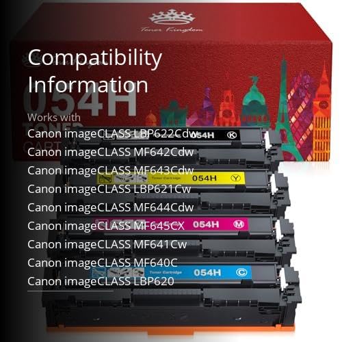Toner Kingdom Compatible Toner Cartridge Replacement for Canon Cartridge 054 Set 054H for Canon MF641CW Color ImageClass MF644Cdw MF642Cdw LBP622Cdw - (Black, Cyan, Magenta, Yellow)