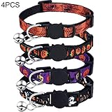 Frienda 4 Pieces Halloween Cat Collars Adjustable Breakaway Cat Collars with Bell Includes Pumpkin Ghost Cobweb Patterns for Halloween Party Cat Grooming Accessories