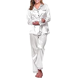 Womens Satin Pajamas Set Long Sleeve Sleepwear