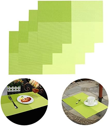4 PCS PVC Washable Placemats Non-slip Heat-proof Easy to Clean Indoor/Outdoor Grid Woven Simple Style Protector Dining Decoration 17.711.8 inch (4PCS PVC Woven(Pastoral Green))