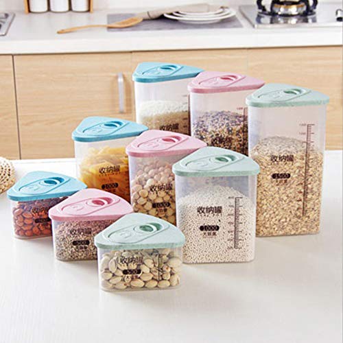 yanQxIzbiu Storage Container Premium Plastic Kitchen Food Cereal Grain Bean Rice Storage Box Triangle Container Case - Pink 500ml