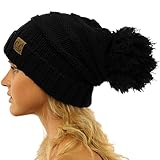 CC Oversized Super Big Slouchy Pom Pom Warm Chunky Stretchy Knit Beanie Hat Solid Black