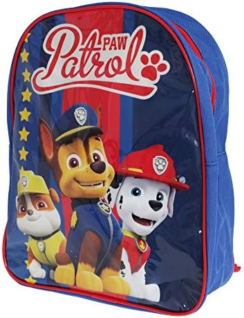 Paw Patrol Boys Backpack Featuring Rubble, Chase, And Marshall (One Size) (Blue/Red)
