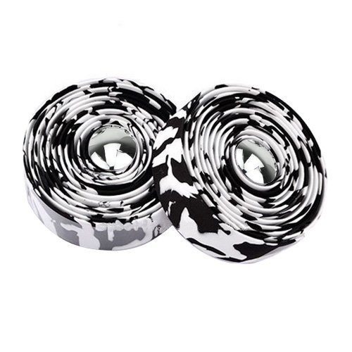 Dcolor Road Bike Bicycle Cork Handlebar Bar Grip Wrap Tape + 2 Bar Plugs-Black & white camo - Thumbnail 2