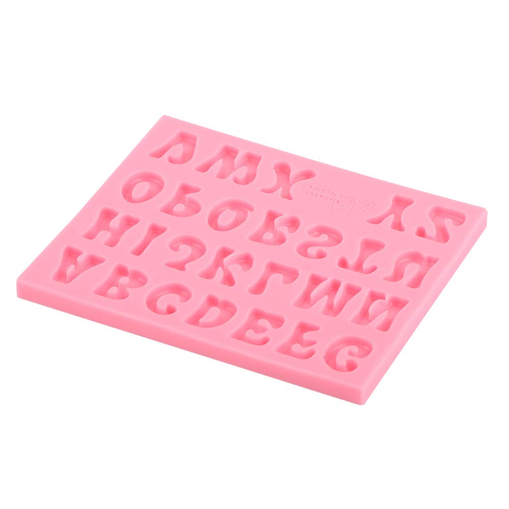 Dekaim Silicone Letter Molds, 26 Alphabet & Rose Shapes, Pink, Non-Toxic, Durable & Reusable for Cakes, Candies, Chocolates, Ice Cubes