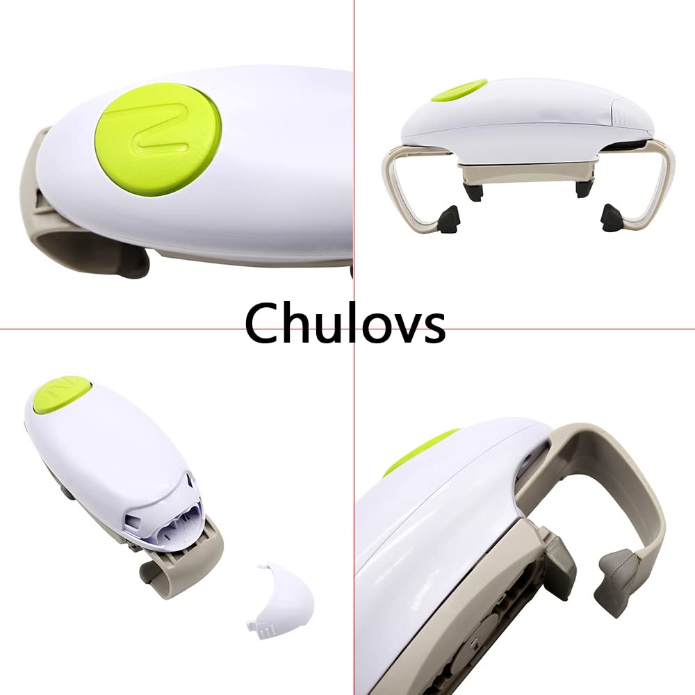 Chulovs Electric Can Opener, Kitchen Helper, Heavy Duty Automatic Can Opener for New Sealed Jars, Hands Free Can Opener with Less Effort to Open (White)