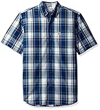 Carhartt Men's Essential Plaid Button Down Short Sleeve Shirt, Dark Cobalt Blue, 2X-Large