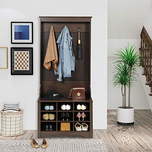 Itaar Hall Tree, Hall Bench with Storage Shelf, Metal Leg Entryway Coat