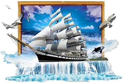 PANGUN Creative 3D Sea Sailboat Waterfall Frame Pvc Removable Home Rooml Door Decor Sticker