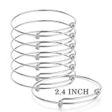 Sromay 8 Pieces Wire Blank Bracelet Stainless Steel Expandable Charm Bangle Bracelet for DIY Jewelry Making, 2.4 Inch